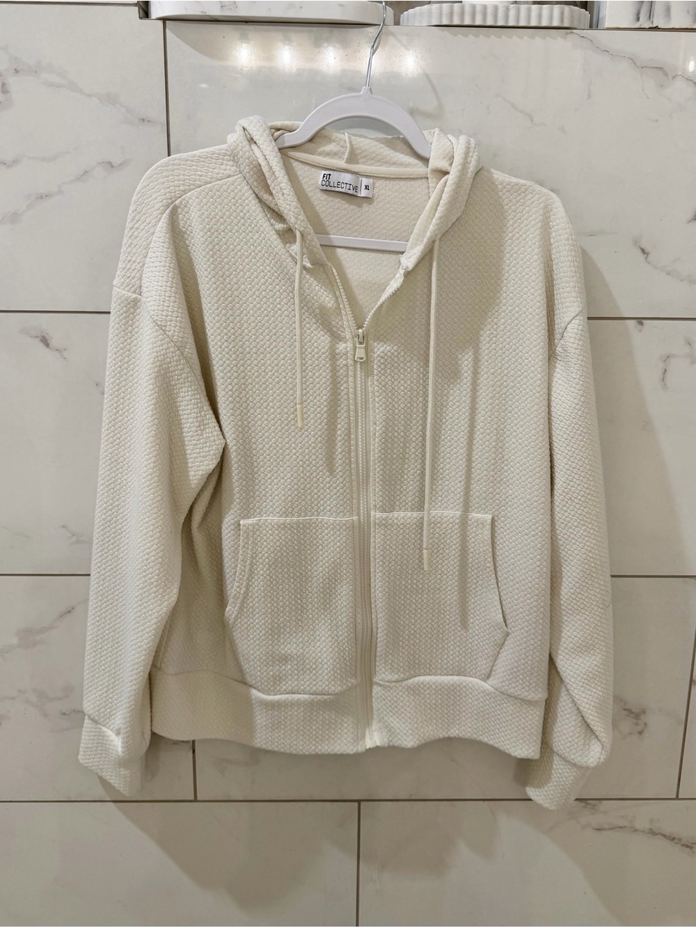 Fit Collective Textured Cream Zip-Up Hoodie Cardigan sweater /sweatshirt Sz XL